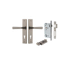 Door Lever Copenhagen Chamfered Euro Pair Distressed Nickel CTC85mm L120xP59mm BPH240xW50mm Mortice Lock Euro Distressed Nickel CTC85mm Backset 60mm, Euro Cylinder Key Thumb 5 Pin Distressed Nickel 65mm KA4 in Distressed Nickel