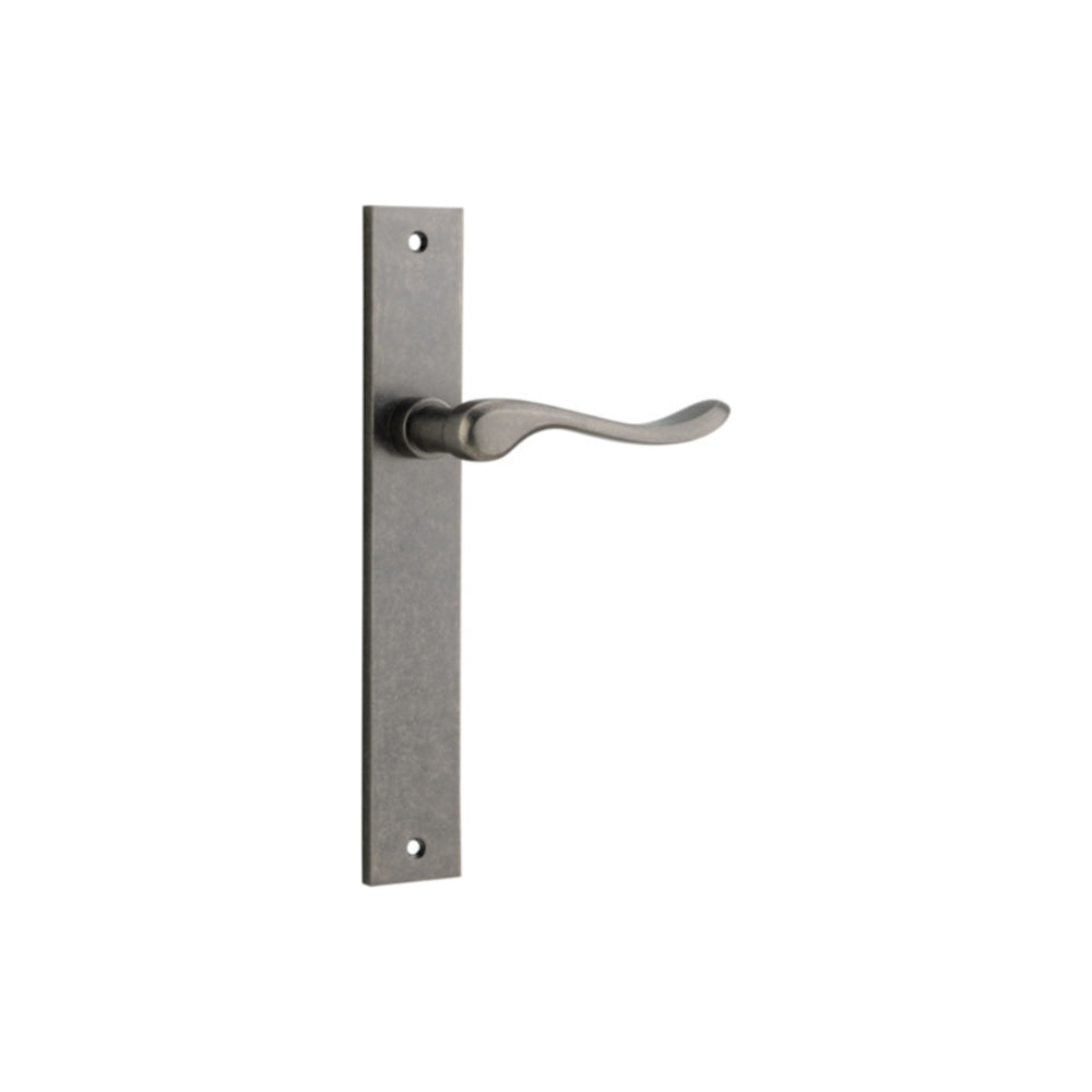 Door Lever Stirling on Long Backplate Pair Distressed Nickel H240xW38xP64mm in Distressed Nickel