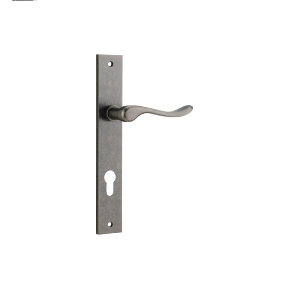 Door Lever Stirling Rectangular Euro Pair Distressed Nickel CTC85mm H240xW38xP64mm in Distressed Nickel