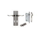 Door Lever Stirling Rectangular Euro Pair Distressed Nickel CTC85mm H240xW38xP64mm Entrance Kit, Mortice Lock Euro Distressed Nickel CTC85mm Backset 60mm, Euro Cylinder Key Thumb 6 Pin Distressed Nickel L70mm KA1 in Distressed Nickel