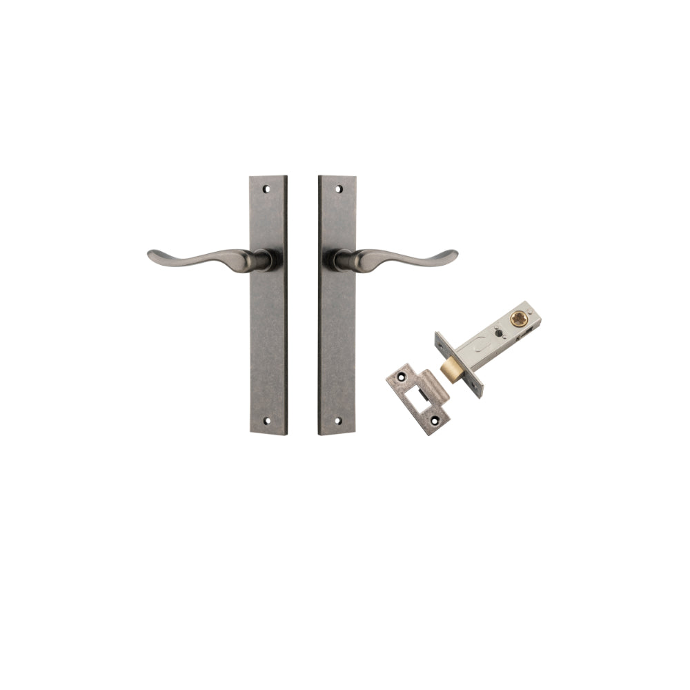 Door Lever Stirling Rectangular Latch Pair Distressed Nickel H240xW38xP64mm Passage Kit, Tube Latch Split Cam 'T' Striker Distressed Nickel Backset 60mm in Distressed Nickel