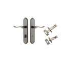 Door Lever Stirling Shouldered Privacy Pair Distressed Nickel CTC85mm H250xW48xP64mm Privacy Kit Tube Latch Split Cam 'T' Striker Distressed Nickel Backset 60mm, Privacy Bolt Round Bolt Distressed Nickel Backset 60mm in Distressed Nickel
