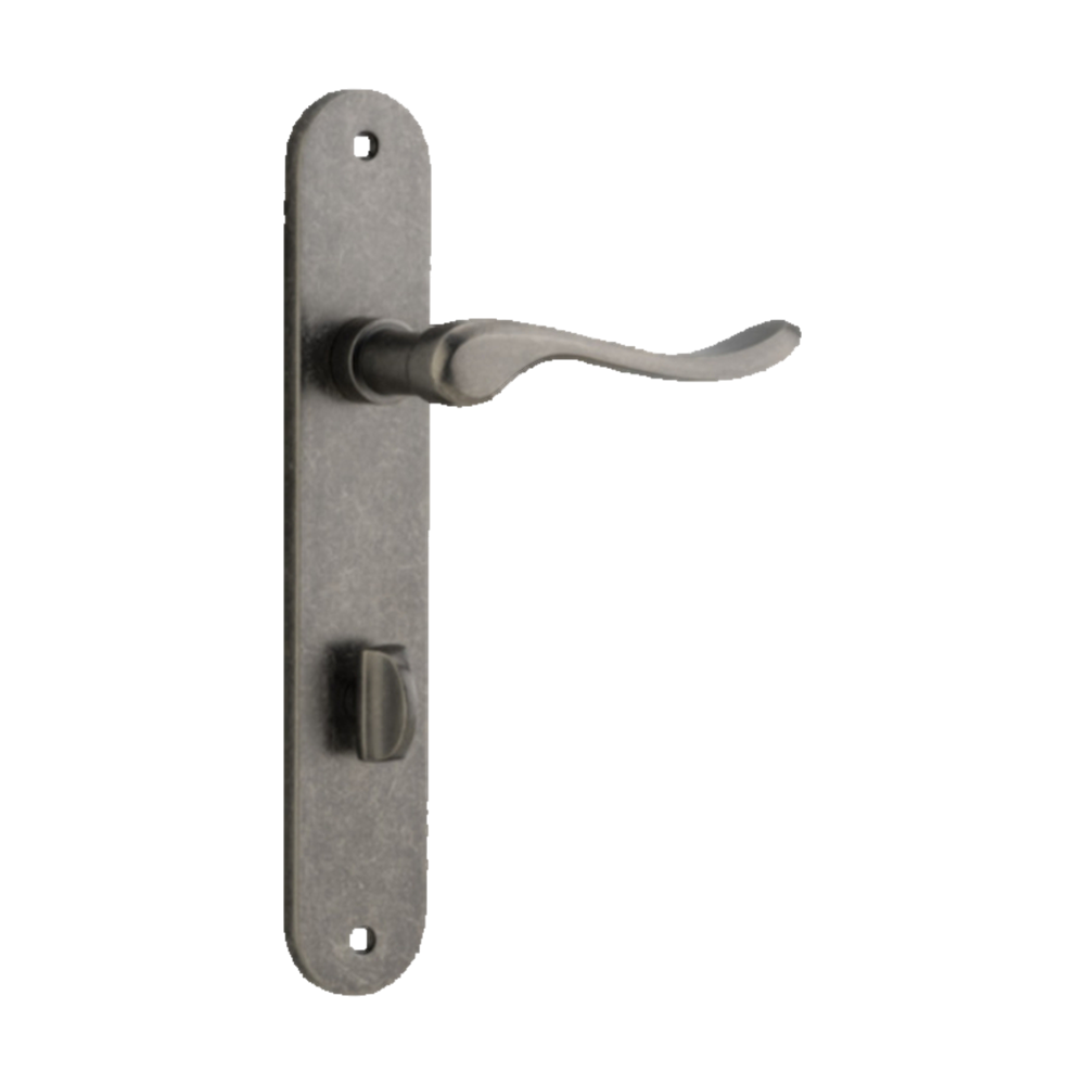 Door Lever Stirling Oval Privacy Pair Distressed Nickel CTC85mm H240xW40xP64mm in Distressed Nickel