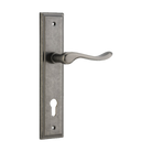 Door Lever Stirling Stepped Euro Pair Distressed Nickel CTC85mm H237xW50xP64mm in Distressed Nickel