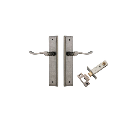 Door Lever Stirling Stepped Latch Pair Distressed Nickel H237xW50xP64mm Passage Kit Tube Latch Split Cam 'T' Striker Distressed Nickel Backset 60mm in Distressed Nickel