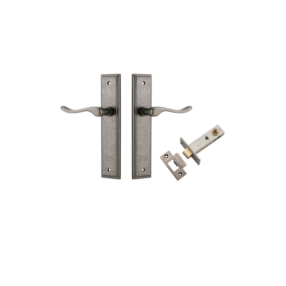 Door Lever Stirling Stepped Latch Pair Distressed Nickel H237xW50xP64mm Passage Kit Tube Latch Split Cam 'T' Striker Distressed Nickel Backset 60mm in Distressed Nickel