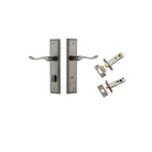 Door Lever Stirling Stepped Privacy Pair Distressed Nickel CTC85mm H237xW50xP64mm Privacy Kit Tube Latch Split Cam 'T' Striker Distressed Nickel Backset 60mm, Privacy Bolt Round Bolt Distressed Nickel Backset 60mm in Distressed Nickel
