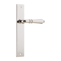 Door Lever Sarlat on Long Backplate Polished Nickel H240xW38xP55mm in Polished Nickel