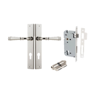 Door Lever Verona Rectangular Euro Polished Nickel CTC85mm H240xW38xP59mm Entrance Kit, Mortice Lock Euro Polished Nickel CTC85mm Backset 60mm, Euro Cylinder Dual Function 5 Pin Polished Nickel L65mm KA1 in Polished Nickel