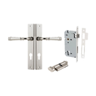 Door Lever Verona Rectangular Euro Polished Nickel CTC85mm H240xW38xP59mm Entrance Kit, Mortice Lock Euro Polished Nickel CTC85mm Backset 60mm, Euro Cylinder Key Thumb 6 Pin Polished Nickel L70mm KA1 in Polished Nickel