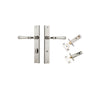 Door Lever Verona Rectangular Privacy Polished Nickel CTC85mm H240xW38xP59mm Inbuilt Privacy Kit, Tube Latch Split Cam 'T' Striker Polished Nickel Backset 60mm, Privacy Bolt Round Bolt Polished Nickel Backset 60mm in Polished Nickel