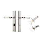 Door Lever Verona Rectangular Privacy Polished Nickel CTC85mm H240xW38xP59mm Inbuilt Privacy Kit, Tube Latch Split Cam 'T' Striker Polished Nickel Backset 60mm, Privacy Bolt Round Bolt Polished Nickel Backset 60mm in Polished Nickel