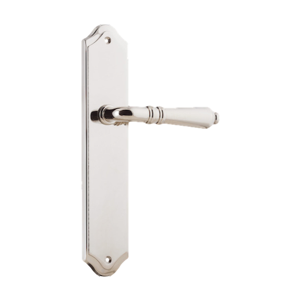 Door Lever Sarlat Shouldered Latch Polished Nickel H250xW48xP57mm in Polished Nickel
