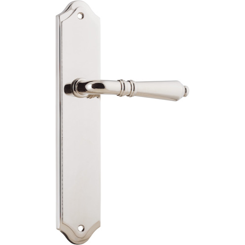 Door Lever Sarlat Shouldered Latch Polished Nickel H250xW48xP57mm in Polished Nickel