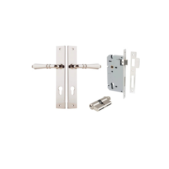 Door Lever Sarlat Shouldered Euro Polished Nickel CTC85mm H250xW48xP57mm Entrance Kit Mortice Lock Euro Polished Nickel CTC85mm Backset 60mm, Euro Cylinder Dual Function 5 Pin Polished Nickel L65mm KA1 in Polished Nickel