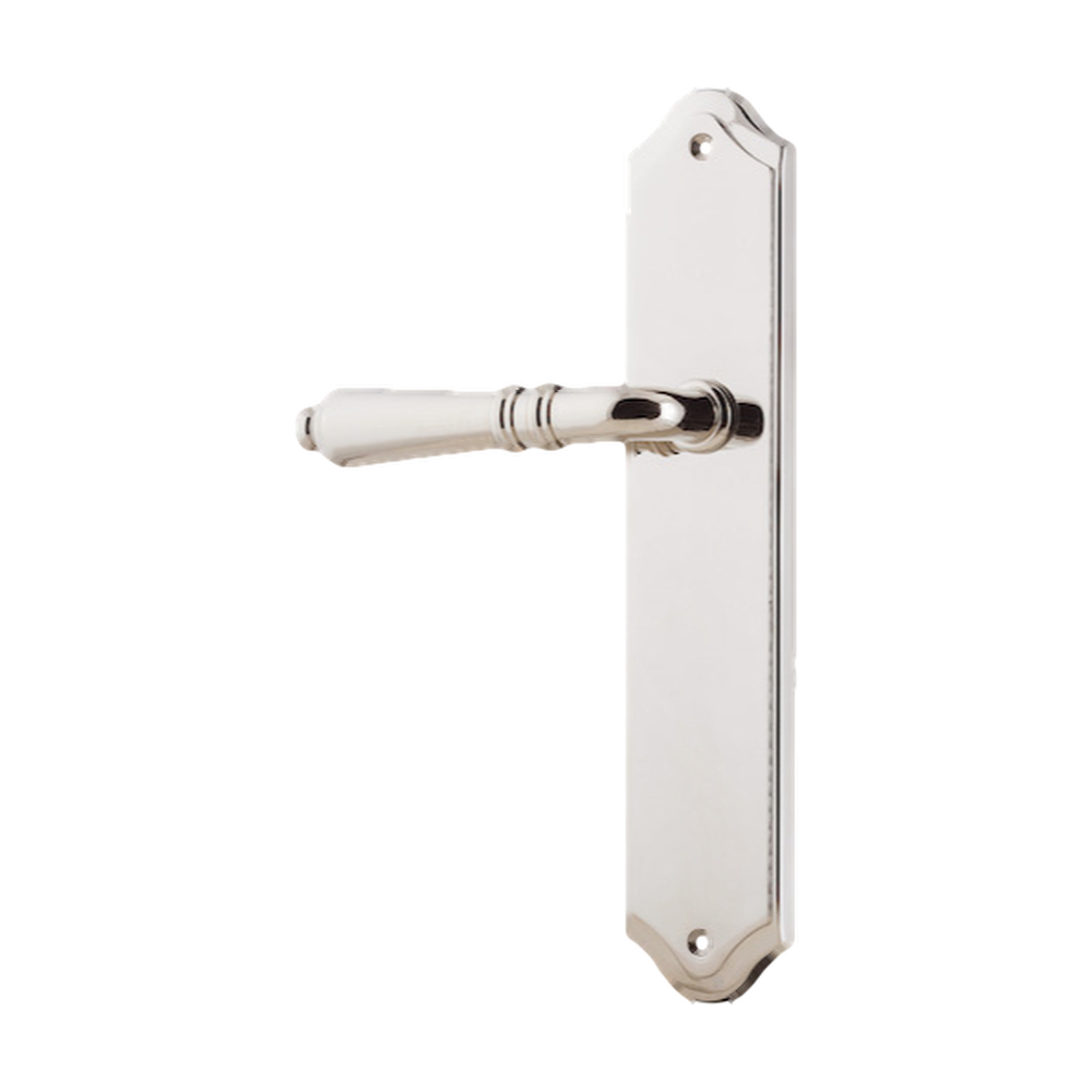 Door Lever Sarlat Shouldered Latch Left Hand Fixed Polished Nickel L111xP55mm BPH250xW48mm in Polished Nickel