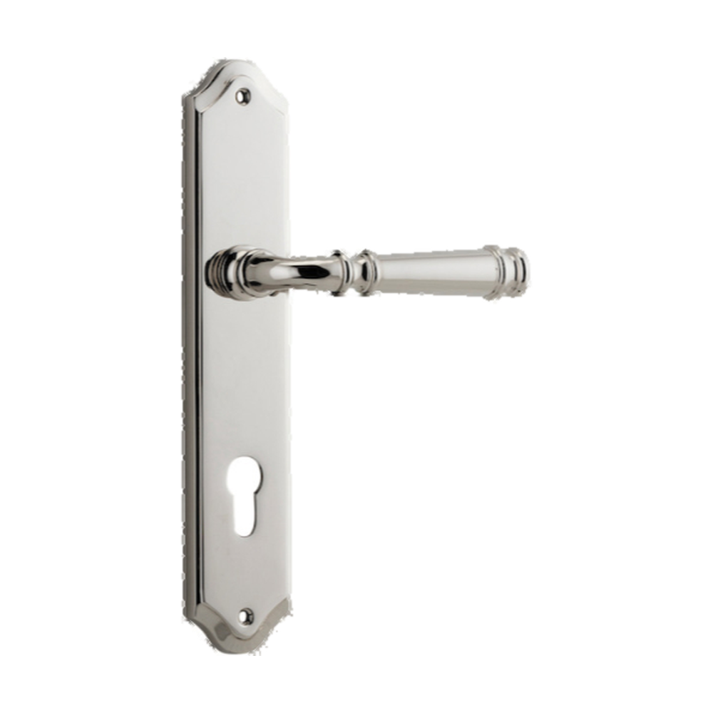 Door Lever Verona Shouldered Euro Polished Nickel CTC85mm H237xW50xP59mm in Polished Nickel