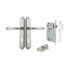 Door Lever Verona Shouldered Euro Polished Nickel CTC85mm H240xW50xP59mm Entrance Kit Mortice Lock Euro Polished Nickel CTC85mm Backset 60mm, Euro Cylinder Dual Function 5 Pin Polished Nickel L65mm KA1 in Polished Nickel