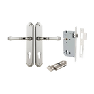 Door Lever Verona Shouldered Euro Polished Nickel CTC85mm H240xW50xP59mm Entrance Kit Mortice Lock Euro Polished Nickel CTC85mm Backset 60mm, Euro Cylinder Key Thumb 6 Pin Polished Nickel L70mm KA1 in Polished Nickel