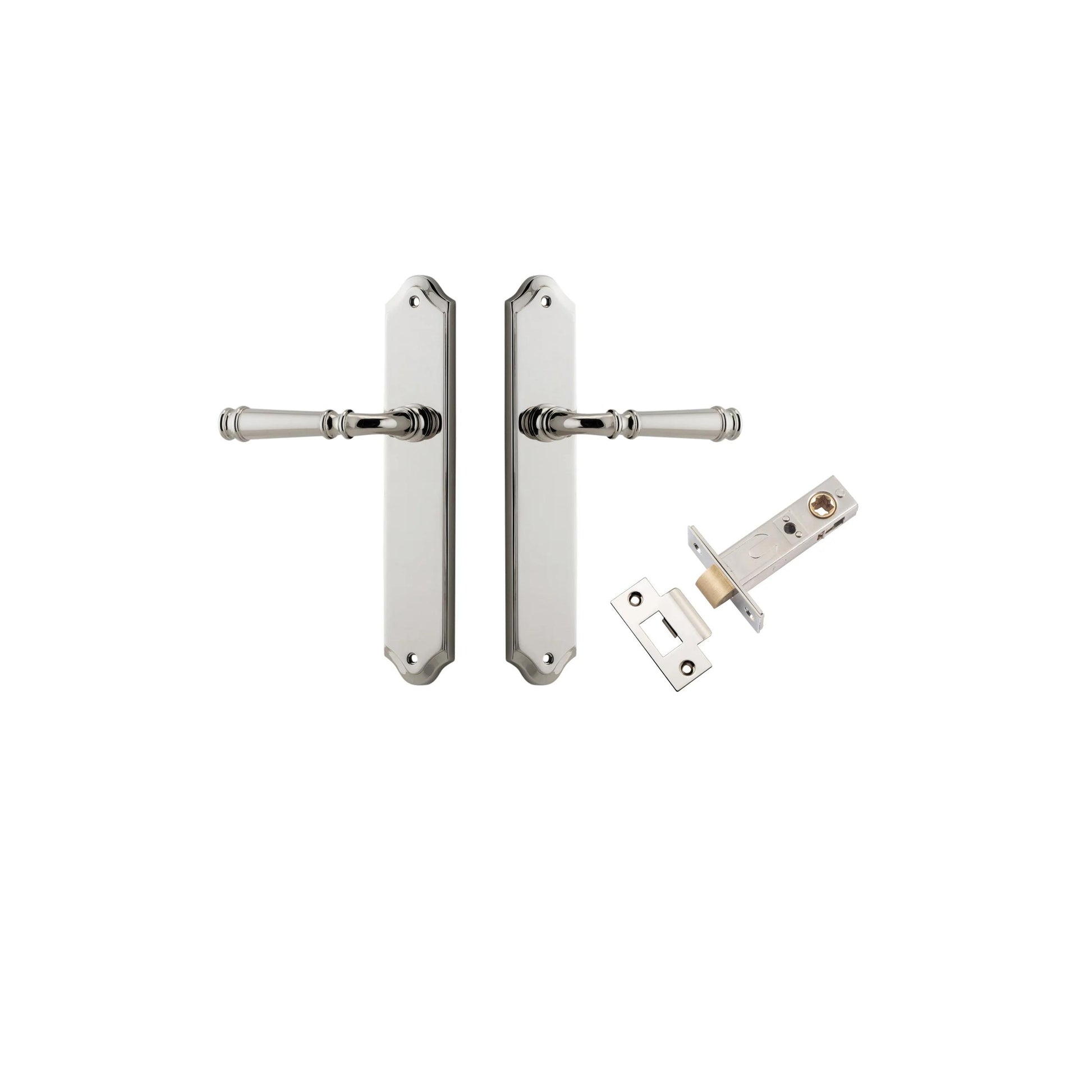 Door Lever Verona Shouldered Latch Polished Nickel H240xW50xP59mm Passage Kit Tube Latch Split Cam 'T' Striker Polished Nickel Backset 60mm in Polished Nickel
