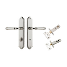 Door Lever Verona Shouldered Privacy Polished Nickel CTC85mm H240xW50xP59mm Inbuilt Privacy Kit Tube Latch Split Cam 'T' Striker Polished Nickel Backset 60mm, Privacy Bolt Round Bolt Polished Nickel Backset 60mm in Polished Nickel