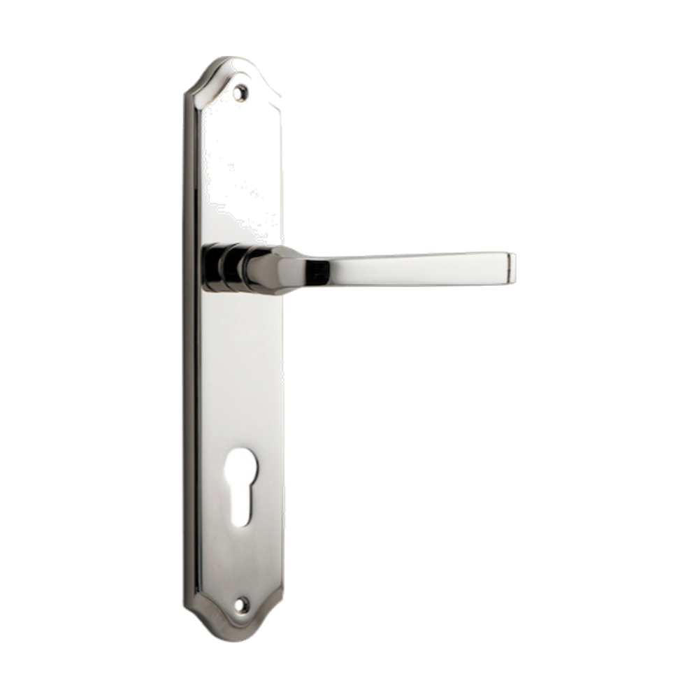 Door Lever Annecy Shouldered Euro Polished Nickel CTC85mm H237xW50xP65mm in Polished Nickel