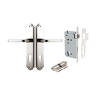 Door Lever Annecy Shouldered Euro Polished Nickel CTC85mm H240xW50xP65mm Entrance Kit Mortice Lock Euro Polished Nickel CTC85mm Backset 60mm, Euro Cylinder Dual Function 5 Pin Polished Nickel L65mm KA1 in Polished Nickel