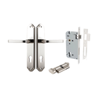 Door Lever Annecy Shouldered Euro Polished Nickel CTC85mm H240xW50xP65mm Entrance Kit Mortice Lock Euro Polished Nickel CTC85mm Backset 60mm, Euro Cylinder Key Thumb 6 Pin Polished Nickel L70mm KA1 in Polished Nickel