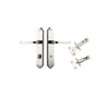 Door Lever Annecy Shouldered Privacy Polished Nickel CTC85mm H240xW50xP65mm Inbuilt Privacy Kit Tube Latch Split Cam 'T' Striker Polished Nickel Backset 60mm, Privacy Bolt Round Bolt Polished Nickel Backset 60mm in Polished Nickel
