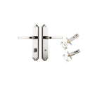 Door Lever Annecy Shouldered Privacy Polished Nickel CTC85mm H240xW50xP65mm Inbuilt Privacy Kit Tube Latch Split Cam 'T' Striker Polished Nickel Backset 60mm, Privacy Bolt Round Bolt Polished Nickel Backset 60mm in Polished Nickel