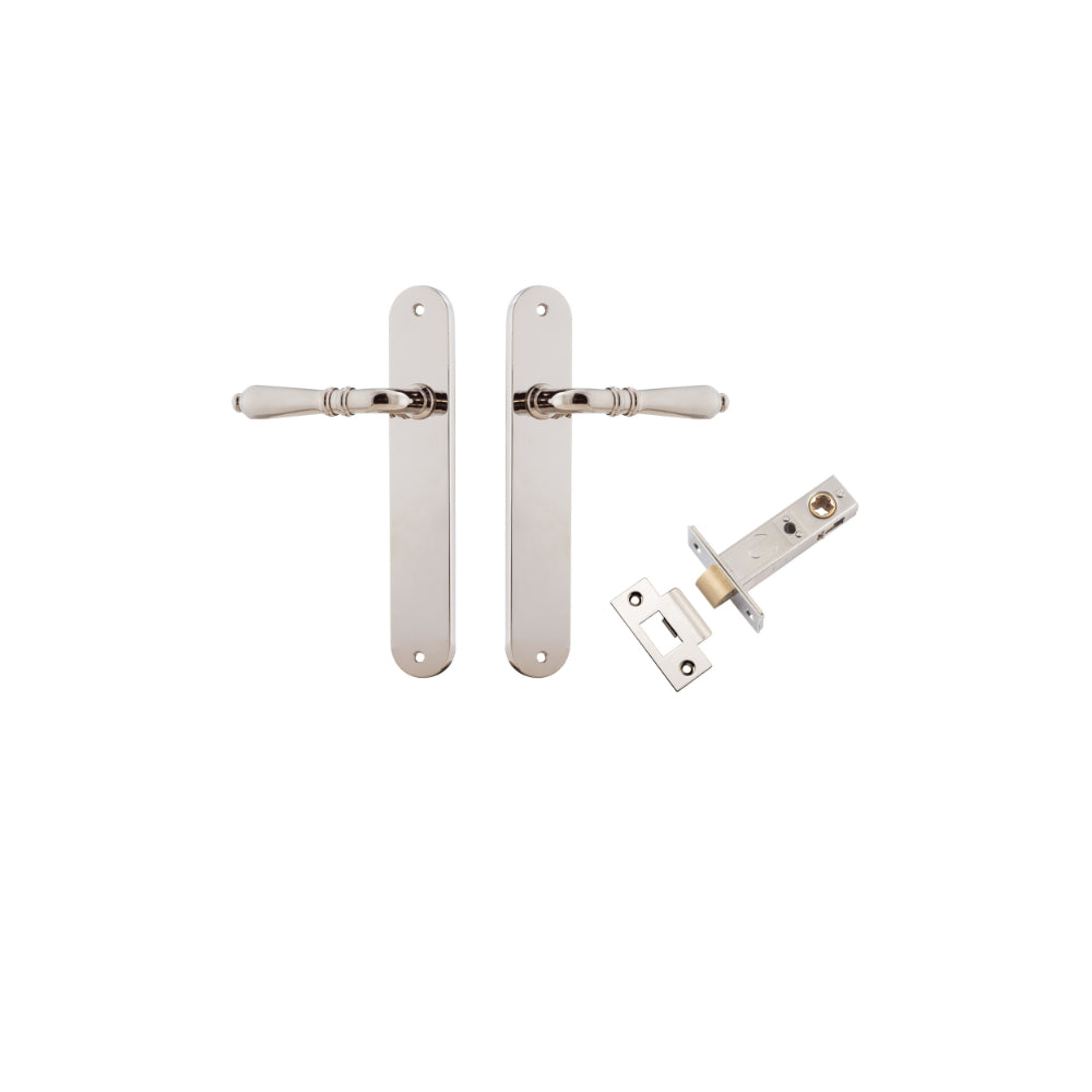Door Lever Sarlat Oval Latch Polished Nickel H240xW40xP55mm Passage Kit Tube Latch Split Cam 'T' Striker Polished Nickel Backset 60mm in Polished Nickel