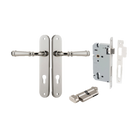 Door Lever Verona Oval Euro Polished Nickel CTC85mm H240xW40xP59mm Entrance Kit Mortice Lock Euro Polished Nickel CTC85mm Backset 60mm, Euro Cylinder Key Thumb 6 Pin Polished Nickel L70mm KA1 in Polished Nickel