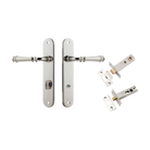Door Lever Verona Oval Privacy Polished Nickel CTC85mm H240xW40xP59mm Inbuilt Privacy Kit Tube Latch Split Cam 'T' Striker Polished Nickel Backset 60mm, Privacy Bolt Round Bolt Polished Nickel Backset 60mm in Polished Nickel