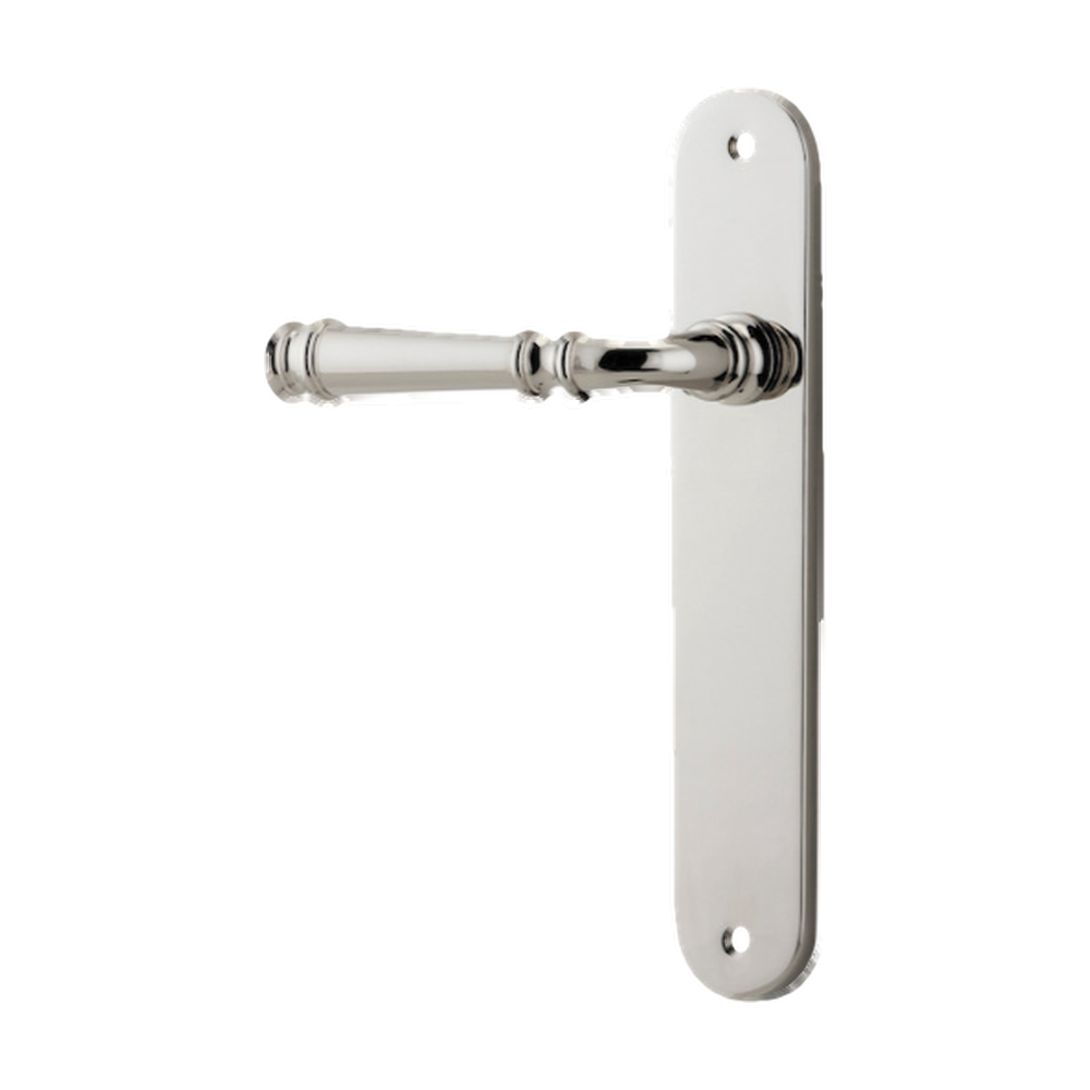 Door Lever Verona Oval Latch Left Hand Fixed Polished Nickel L122xP56mm BPH240xW40mm in Polished Nickel