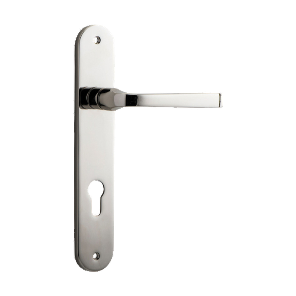 Door Lever Annecy Oval Euro Polished Nickel CTC85mm H230xW40xP62mm in Polished Nickel