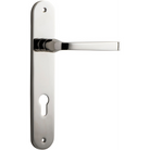 Pair of Iver Annecy lever door handles with oval backplates, featuring sleek modern design and polished finish.