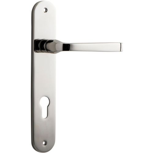 Door Lever Annecy Oval Euro Polished Nickel CTC85mm H230xW40xP62mm in Polished Nickel