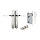 Door Lever Annecy Oval Euro Polished Nickel CTC85mm H240xW40xP62mm Entrance Kit Mortice Lock Euro Polished Nickel CTC85mm Backset 60mm, Euro Cylinder Key Thumb 6 Pin Polished Nickel L70mm KA1 in Polished Nickel