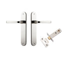 Pair of Iver Annecy lever handles on oval backplates, featuring sleek modern design for door hardware.