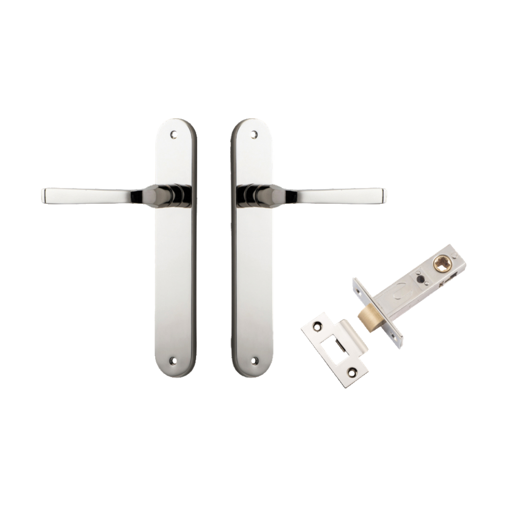 Door Lever Annecy Oval Latch Polished Nickel H240xW40xP62mm Passage Kit Tube Latch Split Cam 'T' Striker Polished Nickel Backset 60mm in Polished Nickel