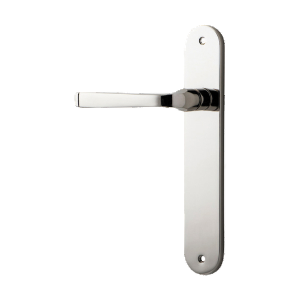 Door Lever Annecy Oval Latch Left Hand Fixed Polished Nickel L117xP63mm BPH240xW40mm in Polished Nickel