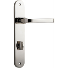 Pair of Iver Annecy lever door handles on oval backplates, featuring sleek metal finish and modern design.