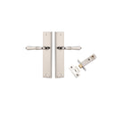 Pair of Iver Sarlat lever handles on stepped backplates, showcasing elegant door hardware with a polished finish.