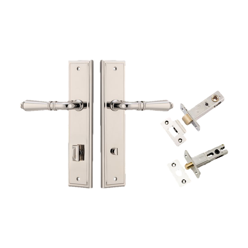 Door Lever Sarlat Stepped Polished Nickel Privacy Kit in Polished Nickel