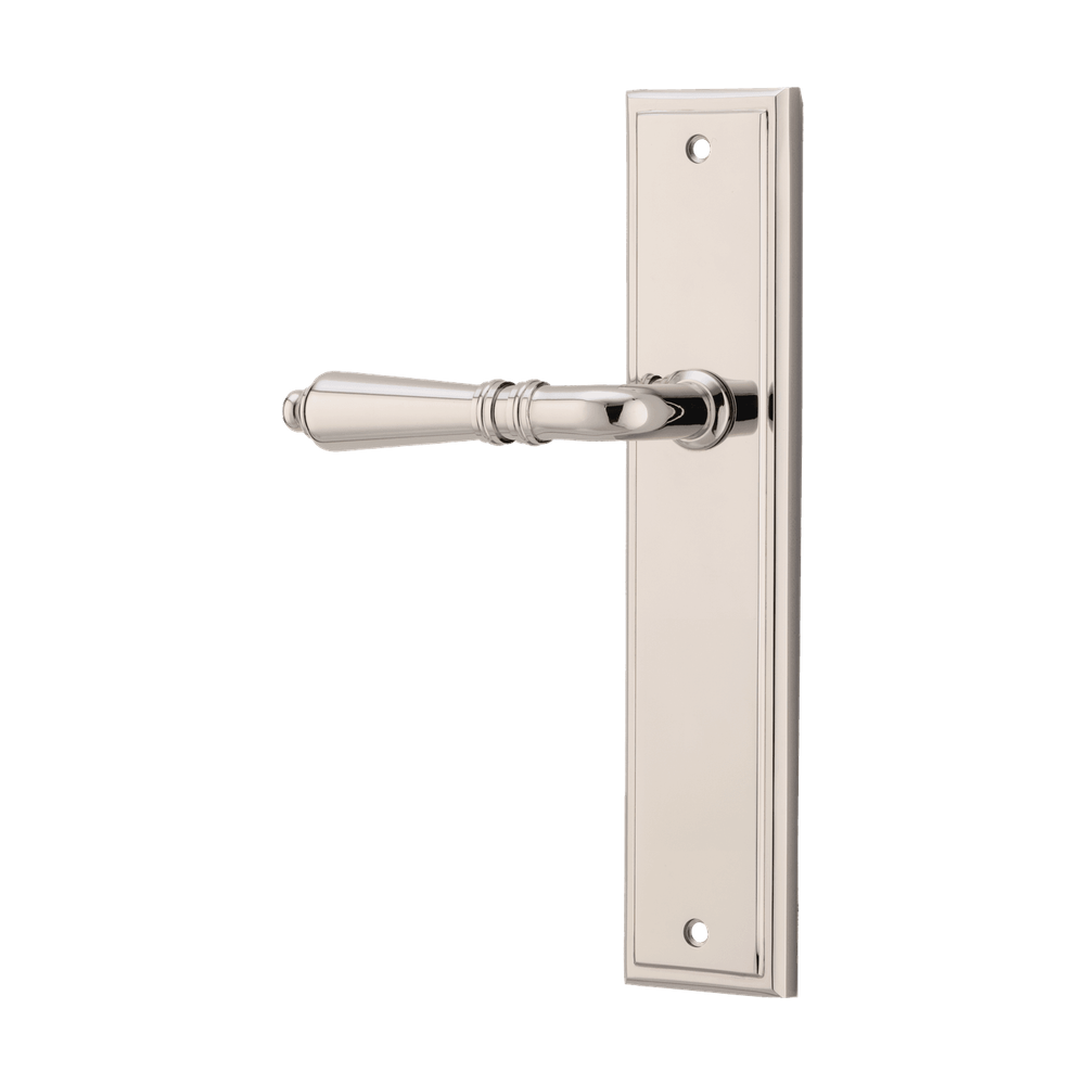 Door Lever Sarlat Stepped Latch Left Hand Fixed Polished Nickel L111xP56mm BPH237xW50mm in Polished Nickel