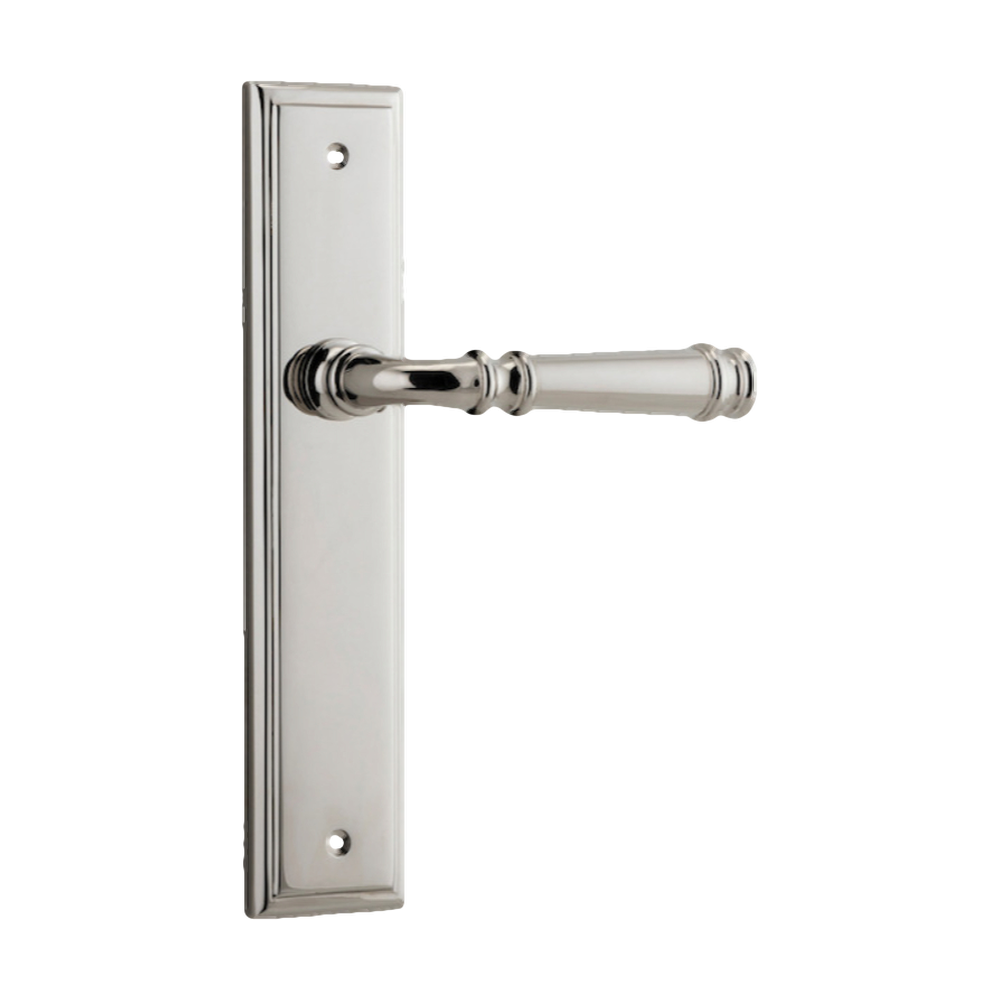 Door Lever Verona Stepped Latch Polished Nickel H237xW50xP59mm in Polished Nickel