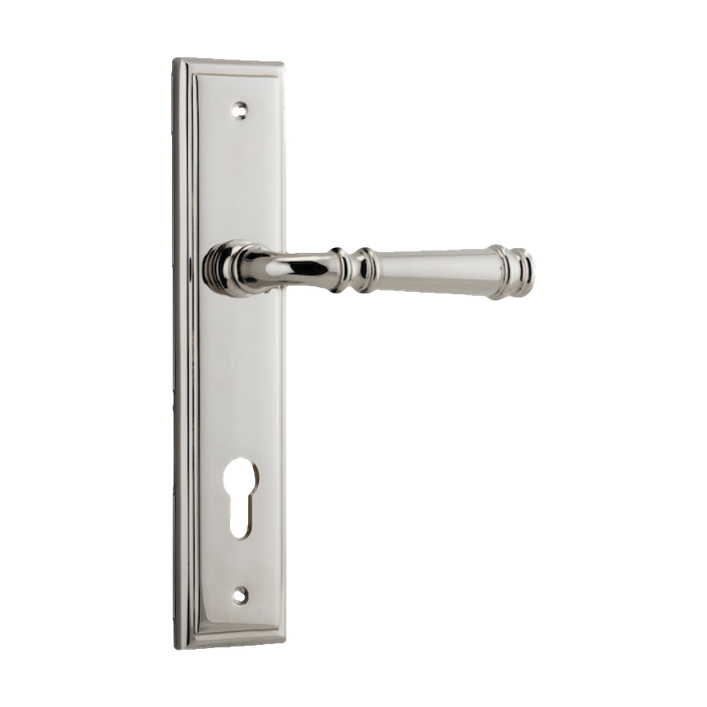 Door Lever Verona Stepped Euro Polished Nickel CTC85mm H237xW50xP59mm in Polished Nickel