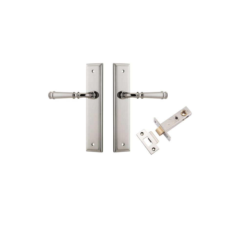 Door Lever Verona Stepped Latch Polished Nickel H240xW50xP59mm Passage Kit Tube Latch Split Cam 'T' Striker Polished Nickel Backset 60mm in Polished Nickel