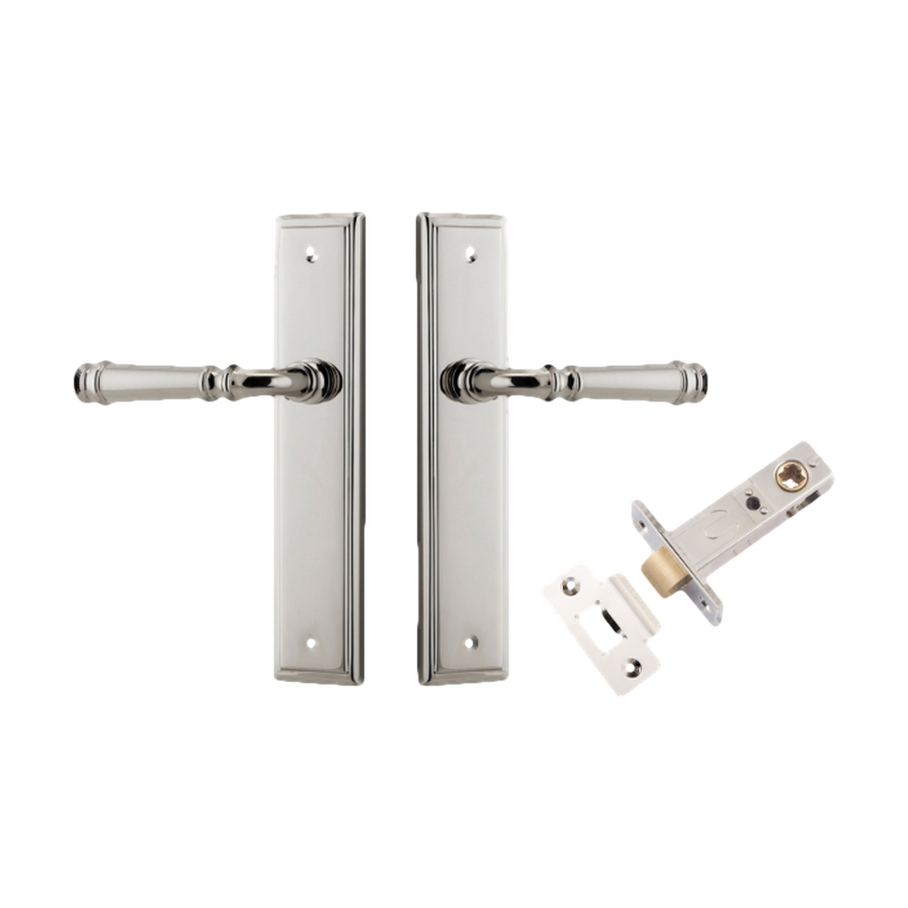 Door Lever Verona Stepped Latch Polished Nickel H240xW50xP59mm Passage Kit Tube Latch Split Cam 'T' Striker Polished Nickel Backset 60mm in Polished Nickel