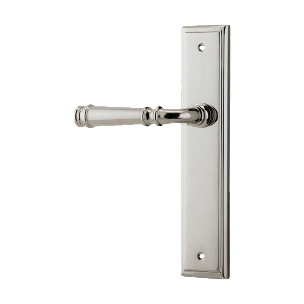 Door Lever Verona Stepped Latch Left Hand Fixed Polished Nickel L122xP59mm BPH237xW50mm in Polished Nickel